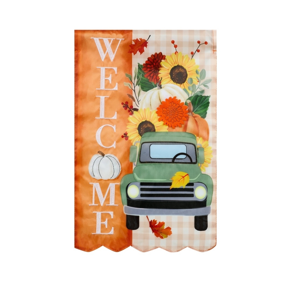 Welcome Fall Garden Flag with Green Truck
